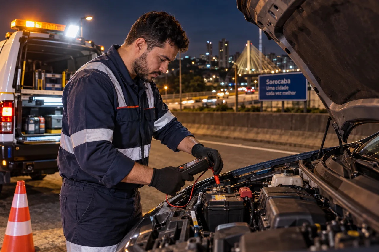 Atendimento de bateria 24 horas em Sorocaba durante a noite