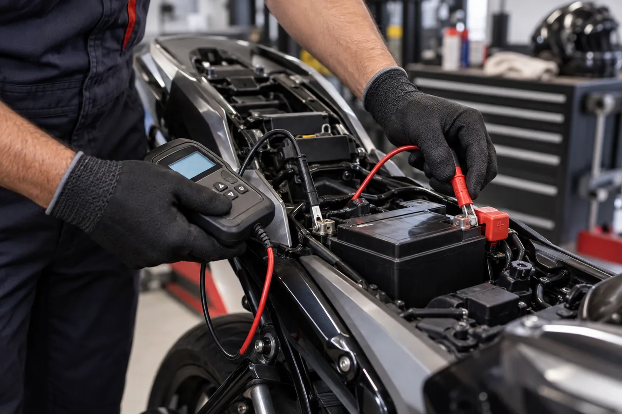 Teste digital da bateria de motocicleta