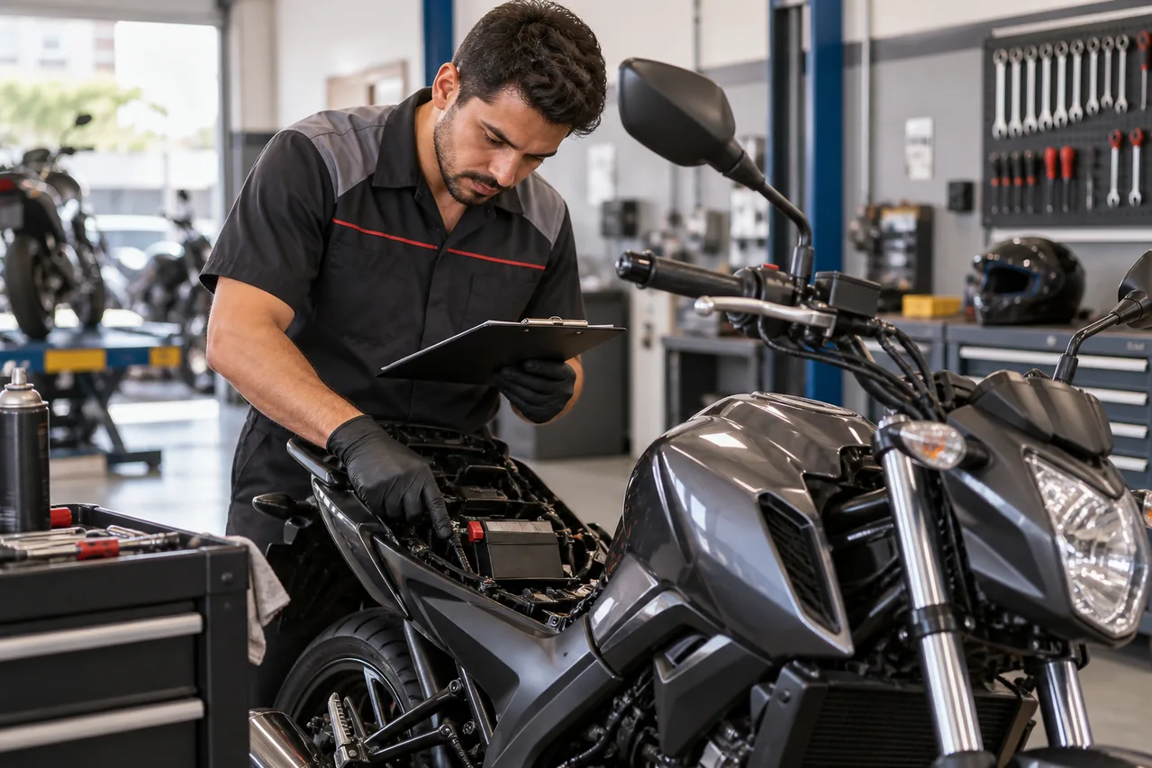 Motocicleta pronta após serviço na bateria