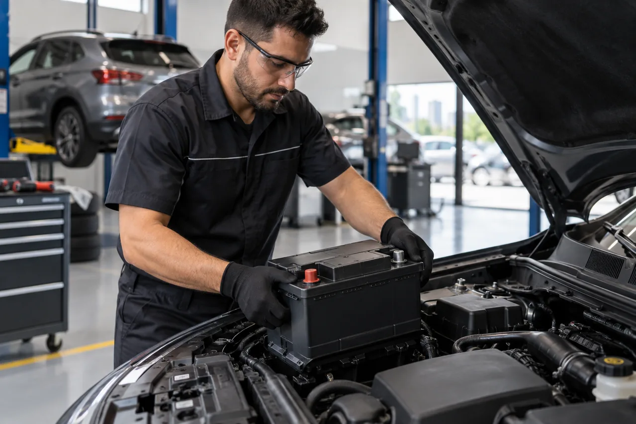 Instalação de bateria Start-Stop em veículo moderno