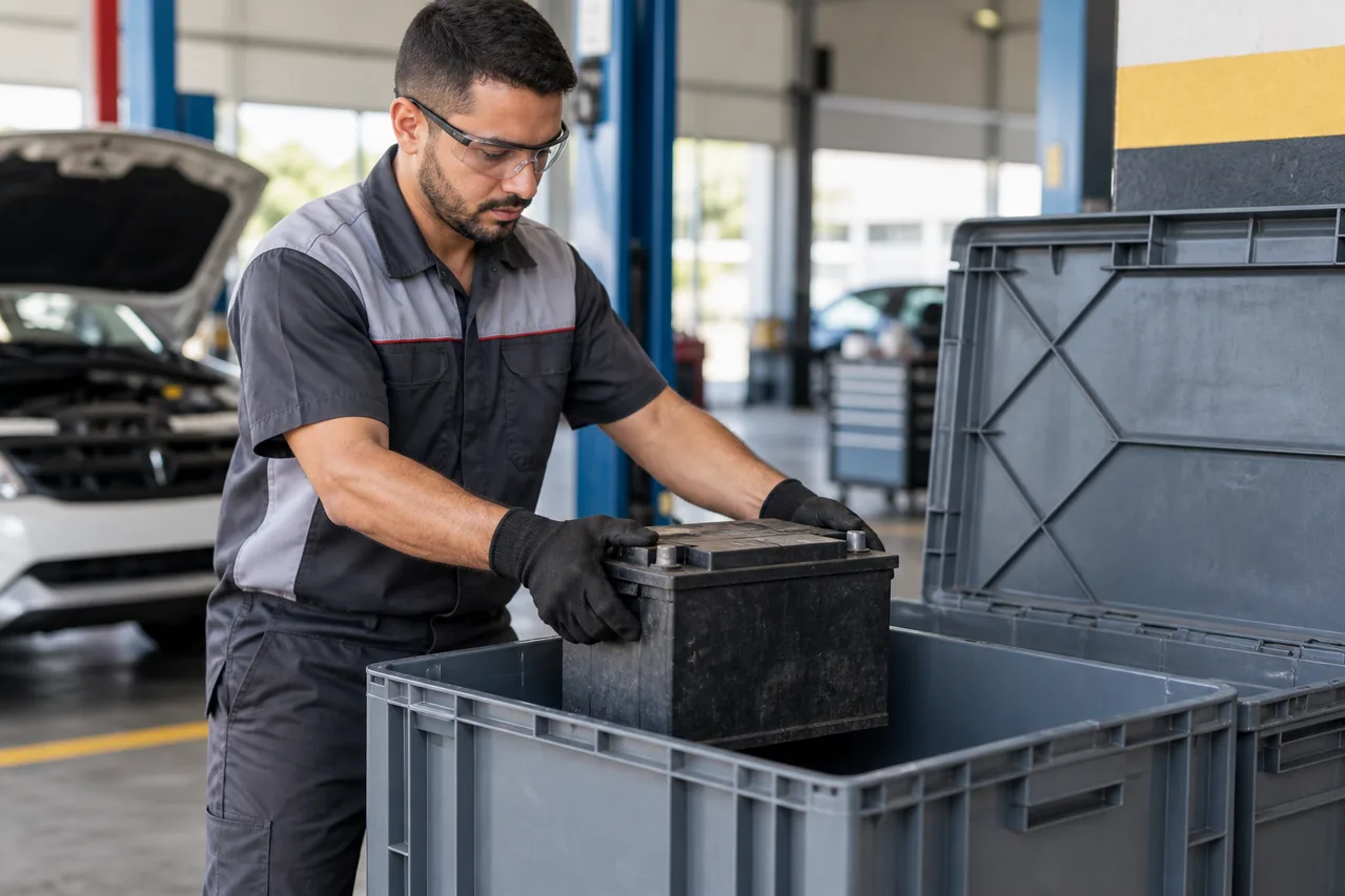 Bateria automotiva usada preparada para descarte responsável