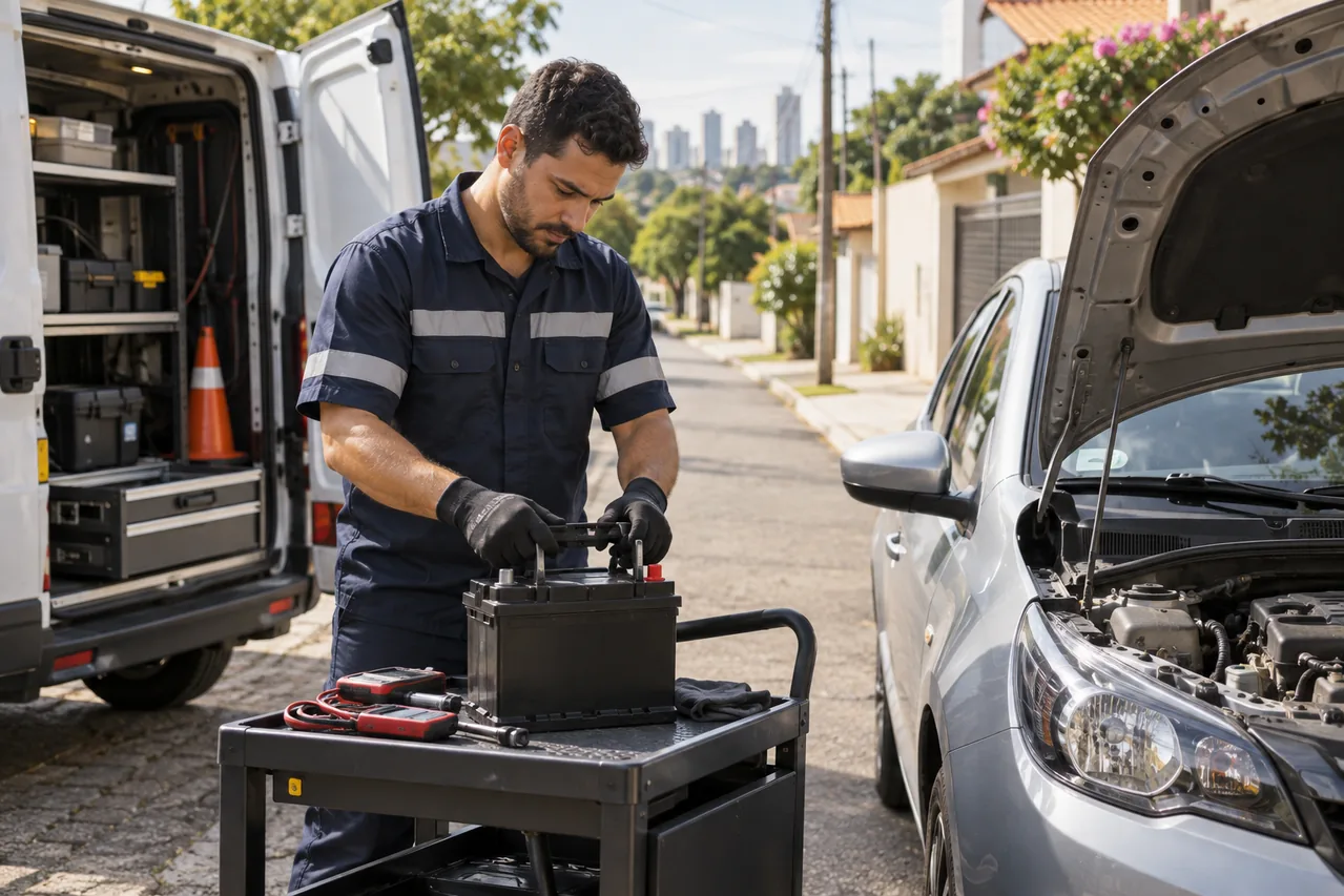 Veículo de atendimento para entrega e instalação de bateria