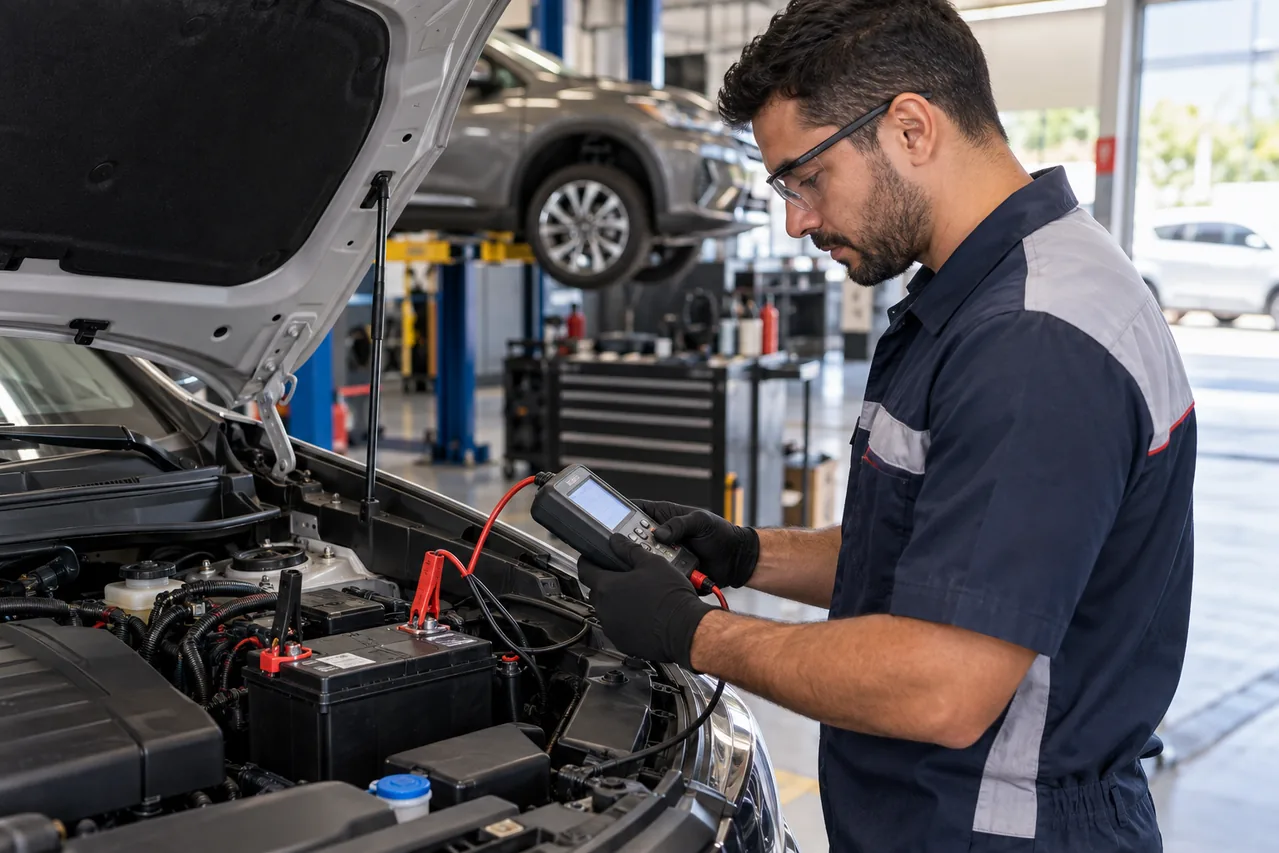 Teste da bateria automotiva depois da recarga