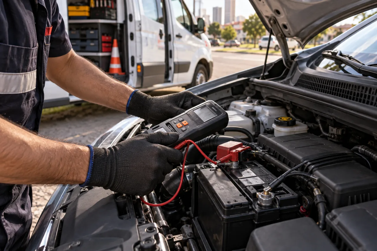 Diagnóstico de bateria descarregada com equipamento profissional