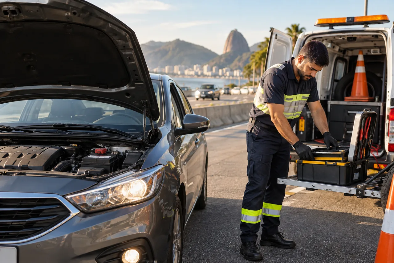 Veículo atendido após socorro de bateria automotiva